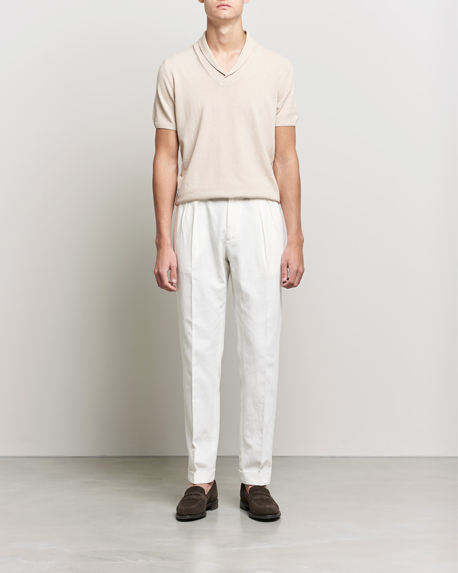 Herren | Poloshirts | Oscar Jacobson | Rollo GD Shawl Collar Cotton Polo Beige