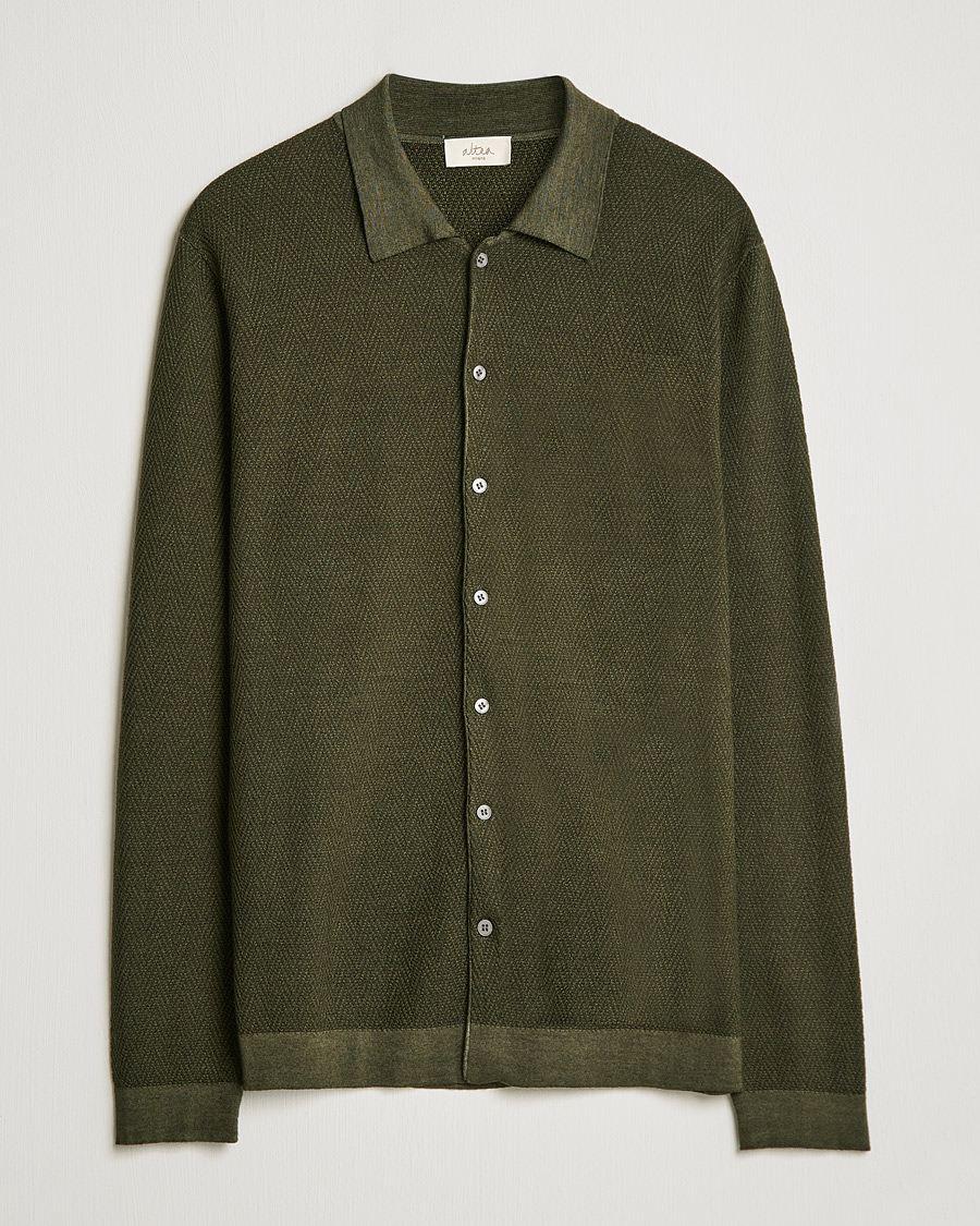 Herren | Pullover | Altea | Herringbone Wool Shirt Dark Green