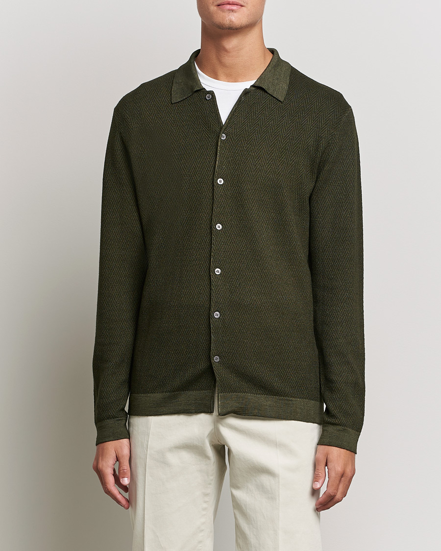 Herren | Pullover | Altea | Herringbone Wool Shirt Dark Green