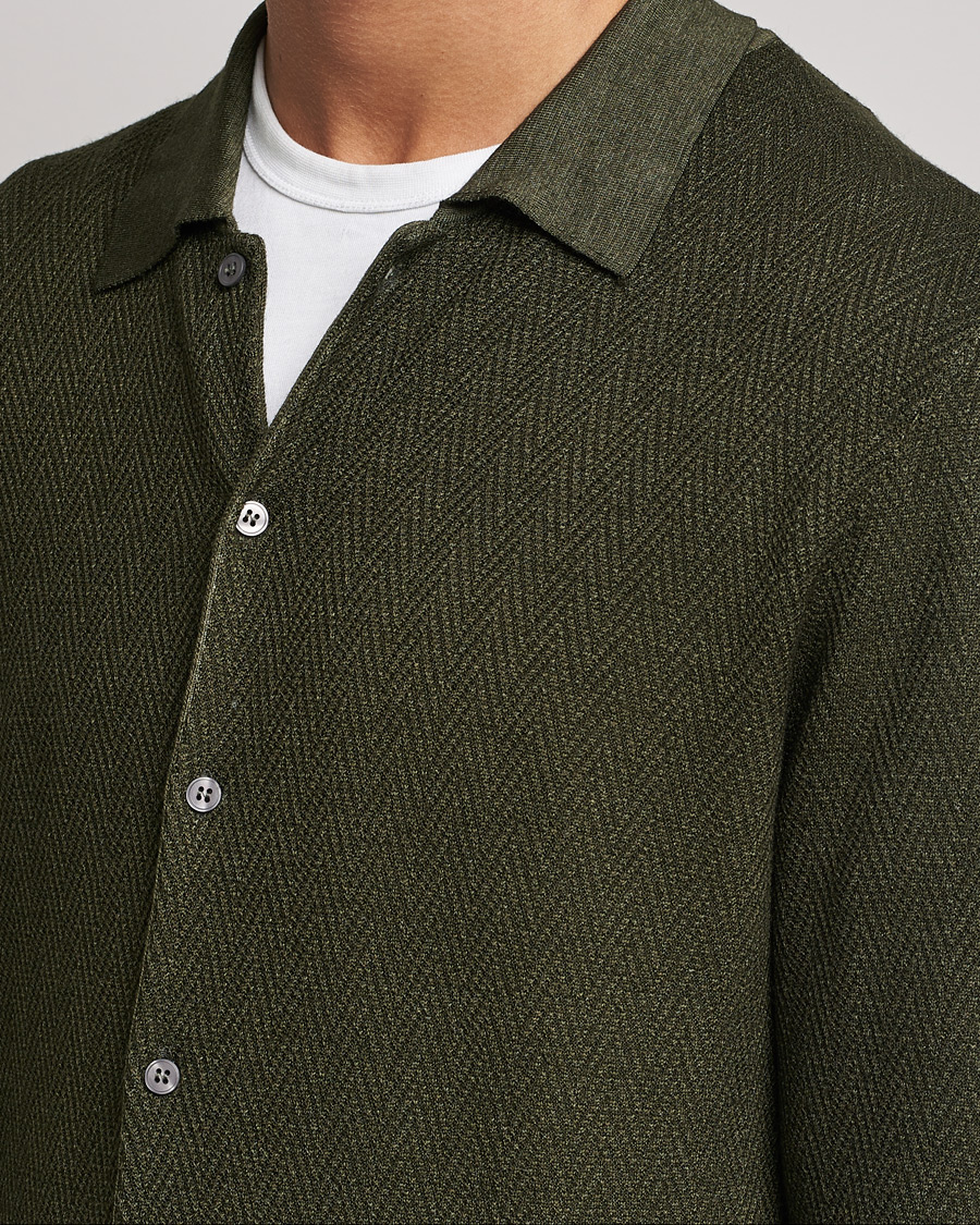 Herren | Pullover | Altea | Herringbone Wool Shirt Dark Green