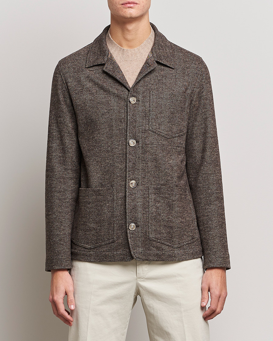 Herren | Jacken | Altea | Herringbone Wool Chore Jacket Brown