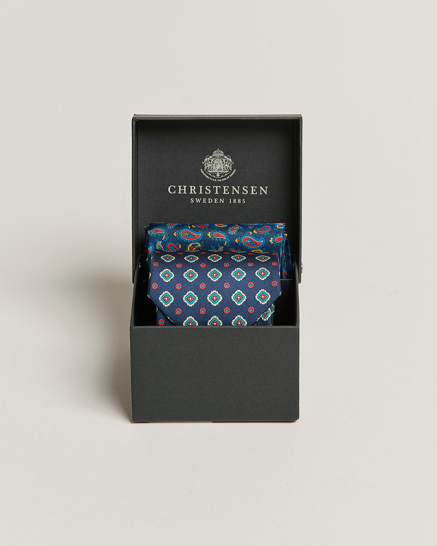 Herren | Amanda Christensen Box Set Silk 8cm Tie and Twill Pocket Square Navy | Amanda Christensen | Box Set Silk 8cm Tie and Twill Pocket Square Navy