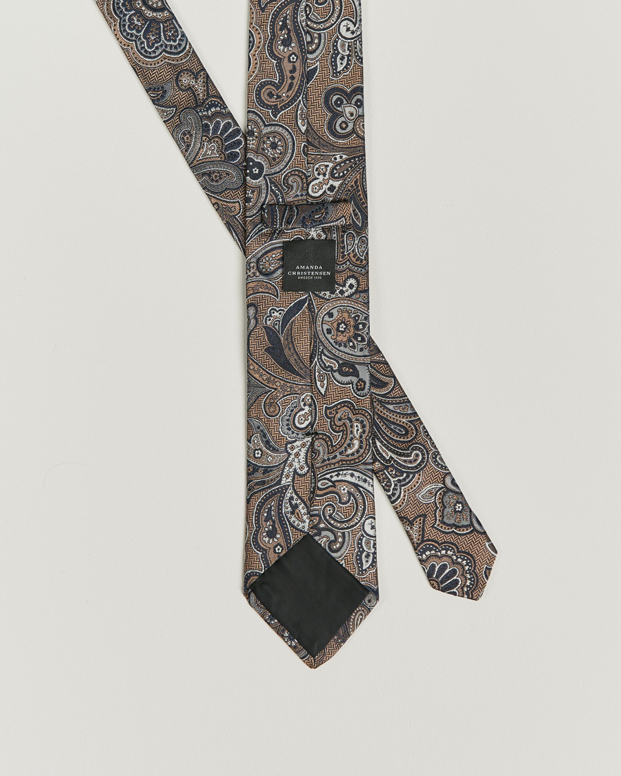 Herren | Amanda Christensen Silk Mulberry 8cm Large Paisley Tie Brown | Amanda Christensen | Silk Mulberry 8cm Large Paisley Tie Brown