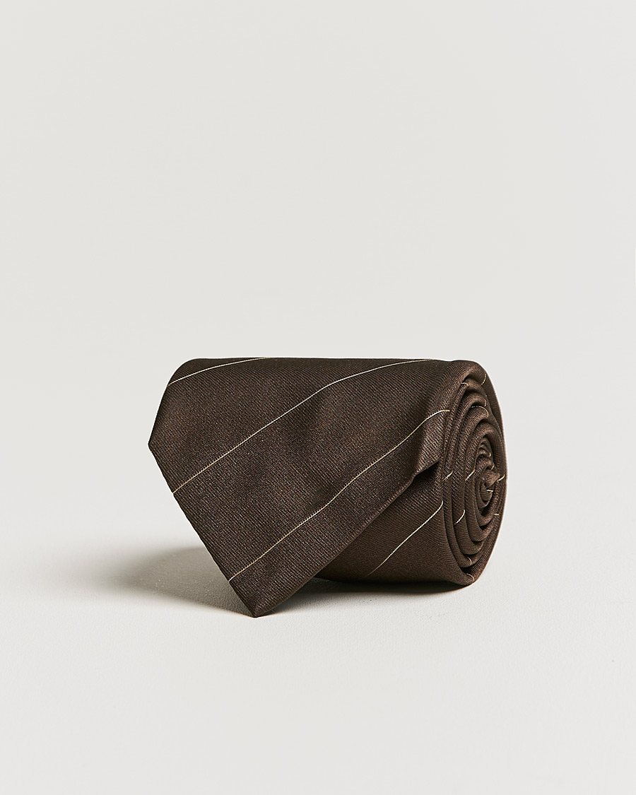 Herren | Brioni Regimental Stripe Silk Tie Dark Brown | Brioni | Regimental Stripe Silk Tie Dark Brown