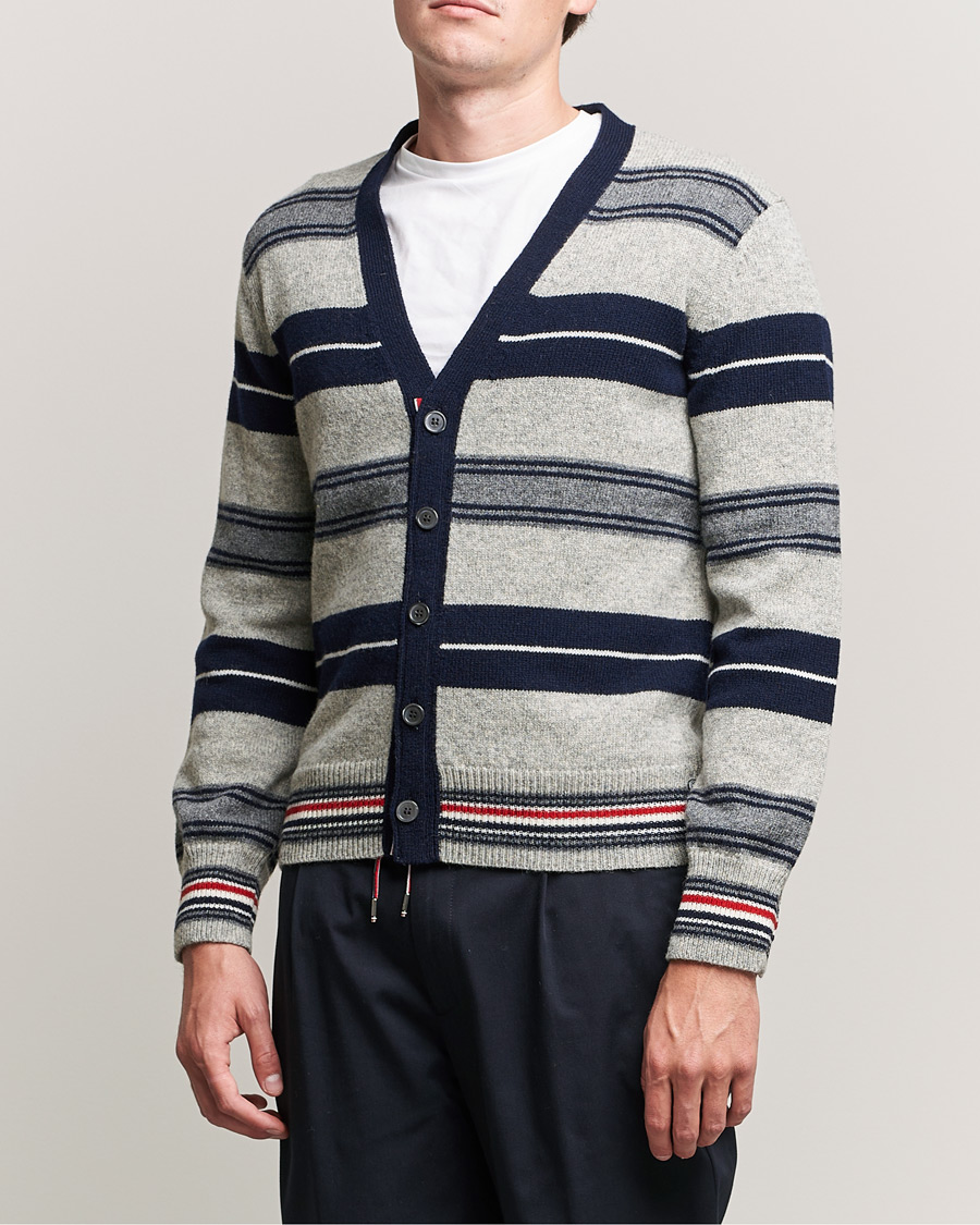 Herren | Pullover | Thom Browne | Tartan Stripe Wool Cardigan Medium Grey
