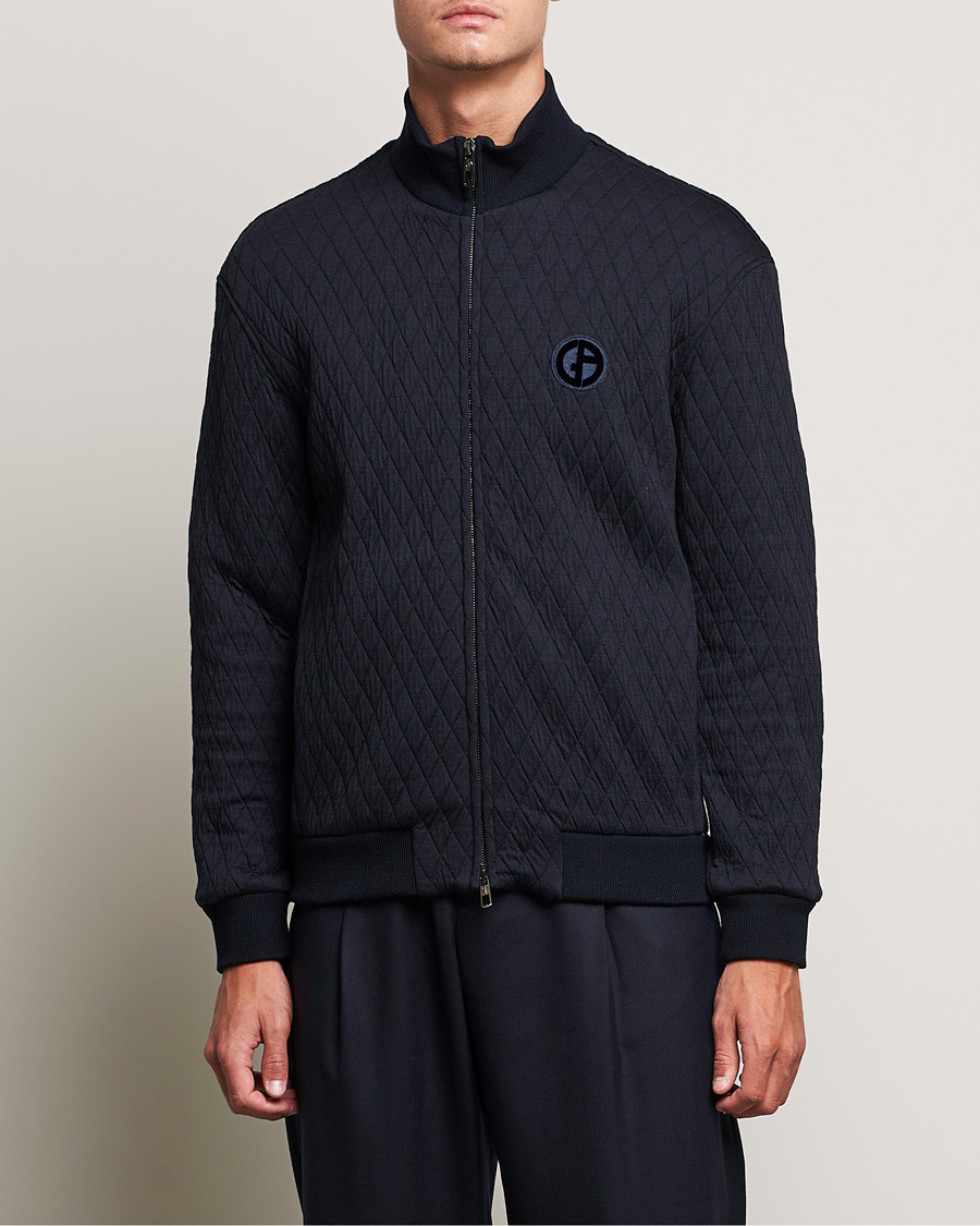 Herren | Pullover | Giorgio Armani | Diamond Quilted Zip Sweater Navy