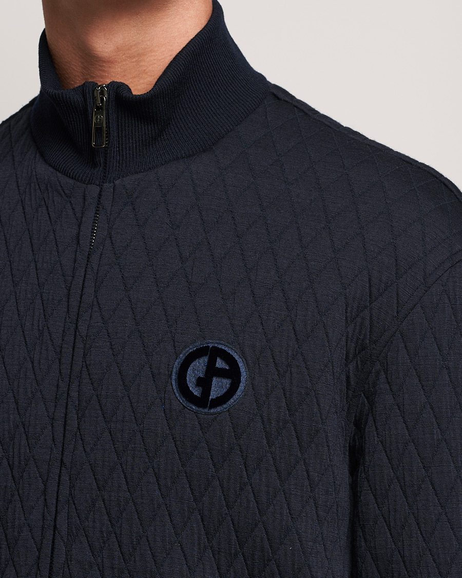 Herren | Pullover | Giorgio Armani | Diamond Quilted Zip Sweater Navy