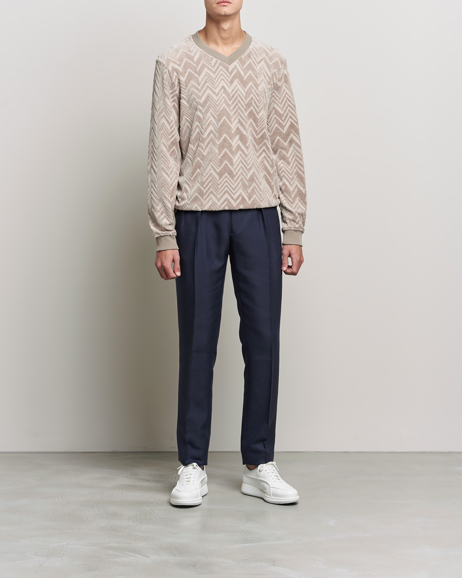 Herren | Pullover | Giorgio Armani | Velvet Jersey Chevron Sweater Beige