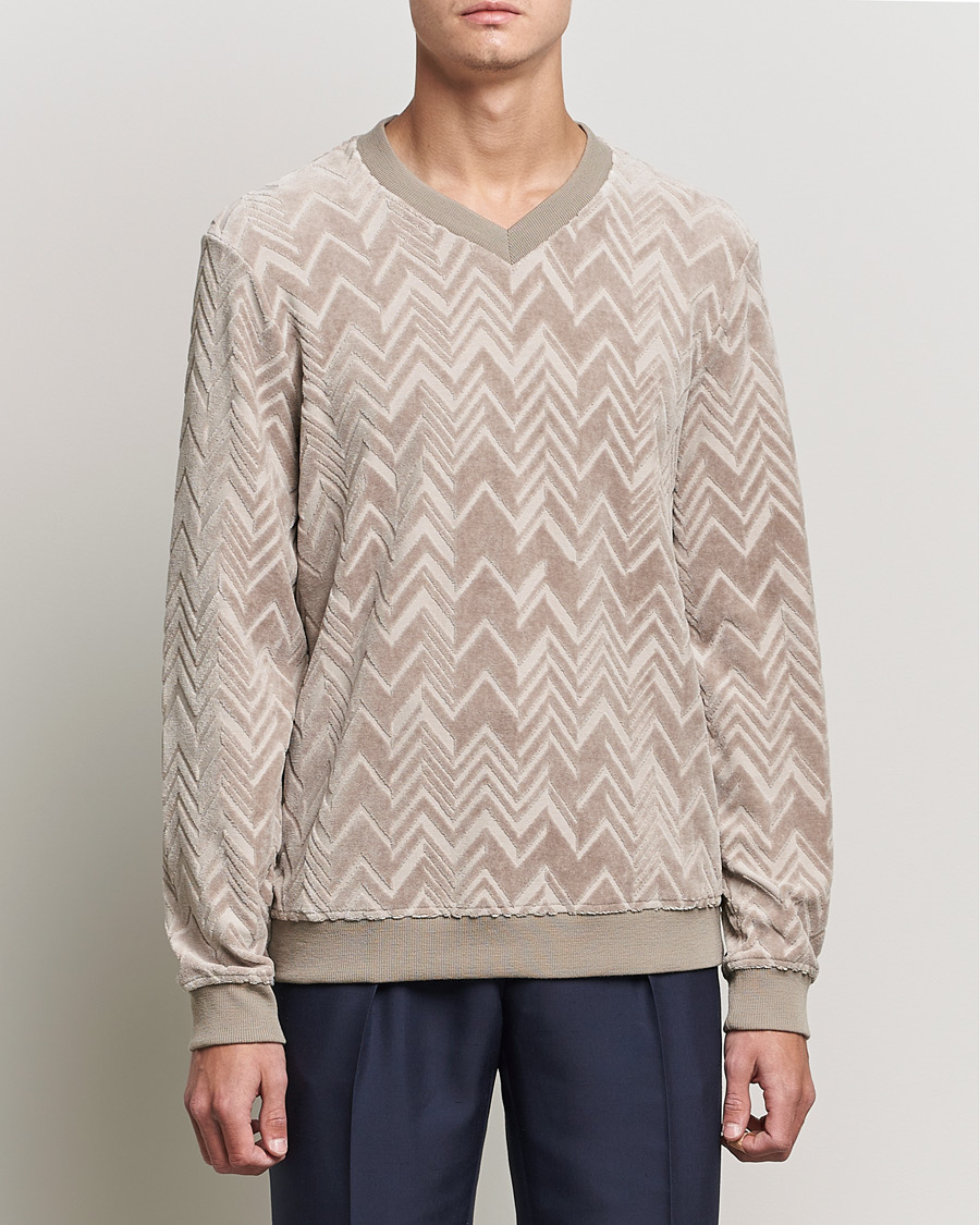 Herren | Pullover | Giorgio Armani | Velvet Jersey Chevron Sweater Beige