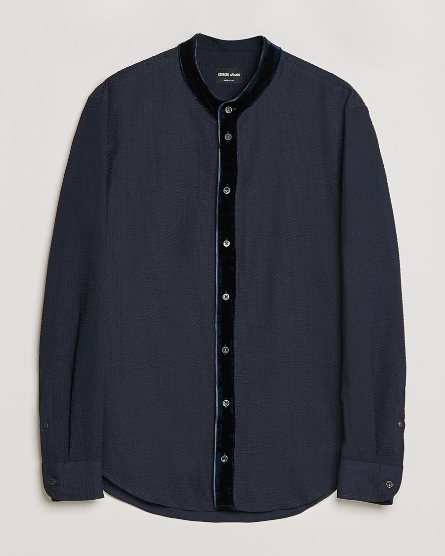 Herren | Hemden | Giorgio Armani | Seersucker Velvet Guru Collar Shirt Navy