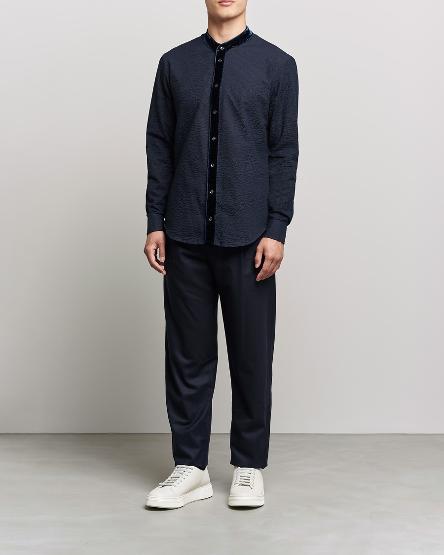 Herren | Hemden | Giorgio Armani | Seersucker Velvet Guru Collar Shirt Navy