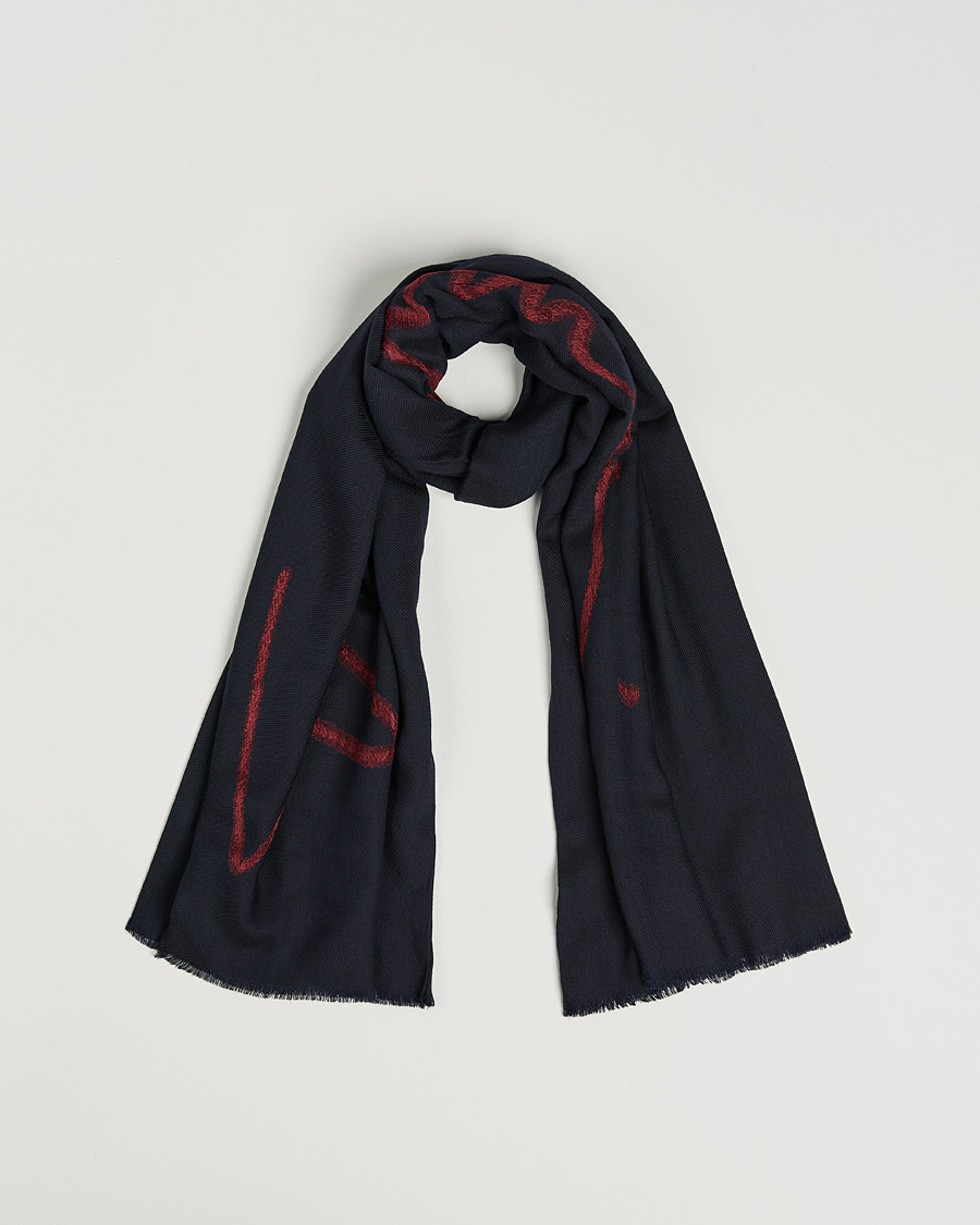 Herren | Giorgio Armani Signature Woven Wool Scarf Navy | Giorgio Armani | Signature Woven Wool Scarf Navy