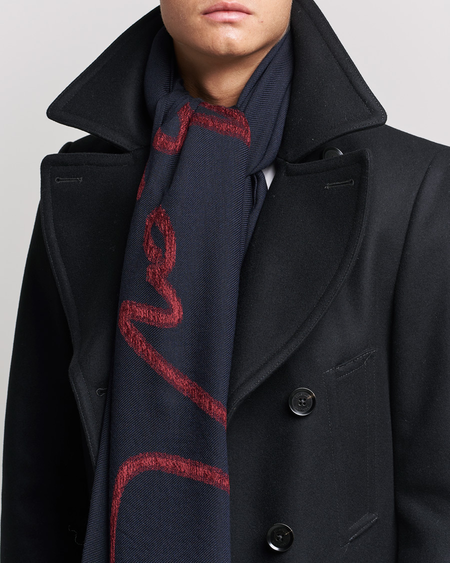 Herren | Giorgio Armani Signature Woven Wool Scarf Navy | Giorgio Armani | Signature Woven Wool Scarf Navy