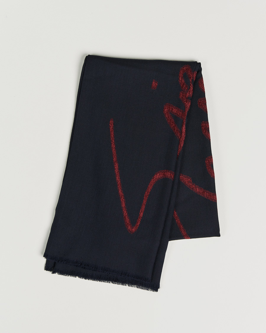 Herren | Giorgio Armani Signature Woven Wool Scarf Navy | Giorgio Armani | Signature Woven Wool Scarf Navy