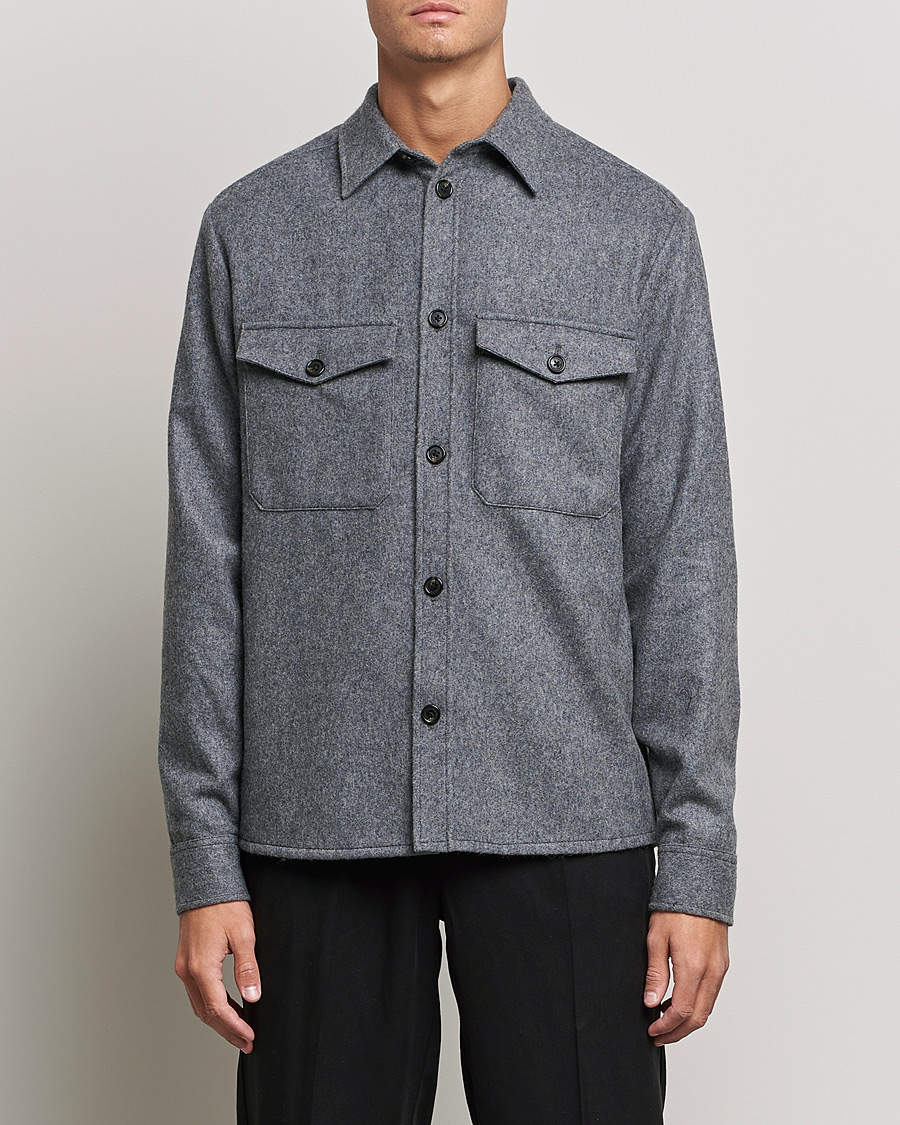 Herren | Hemden | J.Lindeberg | Flat Wool Regular Overshirt Grey Melange