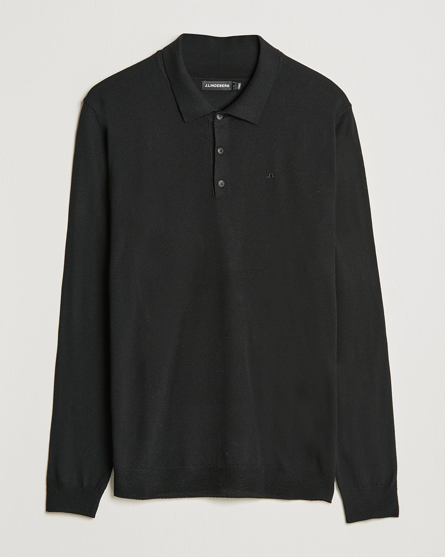 Herren | Pullover | J.Lindeberg | Noel True Merino Poloshirt Black
