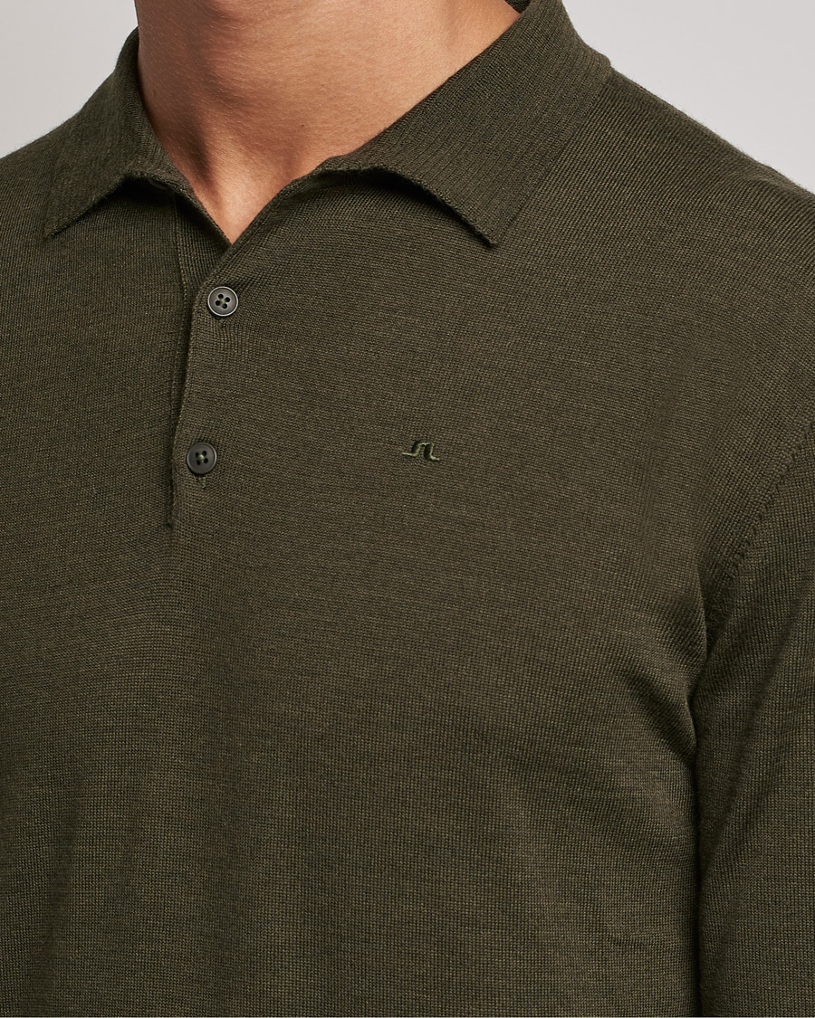 Herren | Pullover | J.Lindeberg | Noel True Merino Poloshirt Forest Green