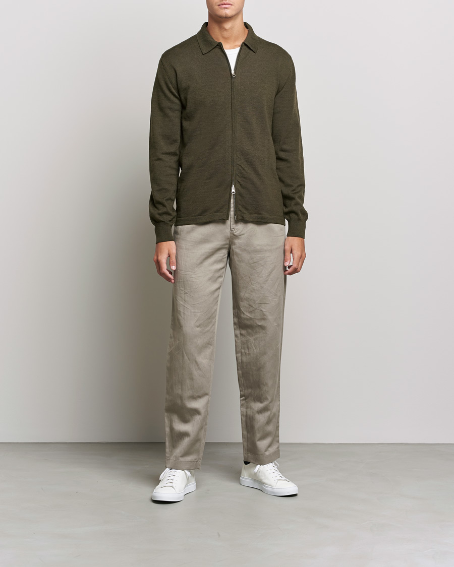 Herren | Pullover | J.Lindeberg | Nyle True Merino Zip Cardigan Forest Green
