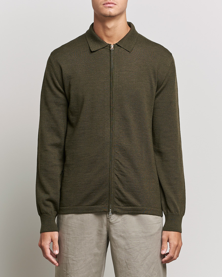 Herren | Pullover | J.Lindeberg | Nyle True Merino Zip Cardigan Forest Green