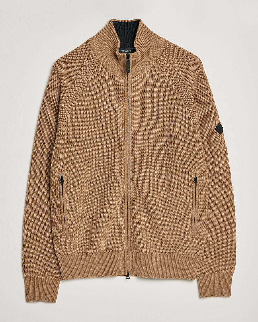 Herren | Pullover | J.Lindeberg | Kyler Wool Blend Zip  Tiger Brown