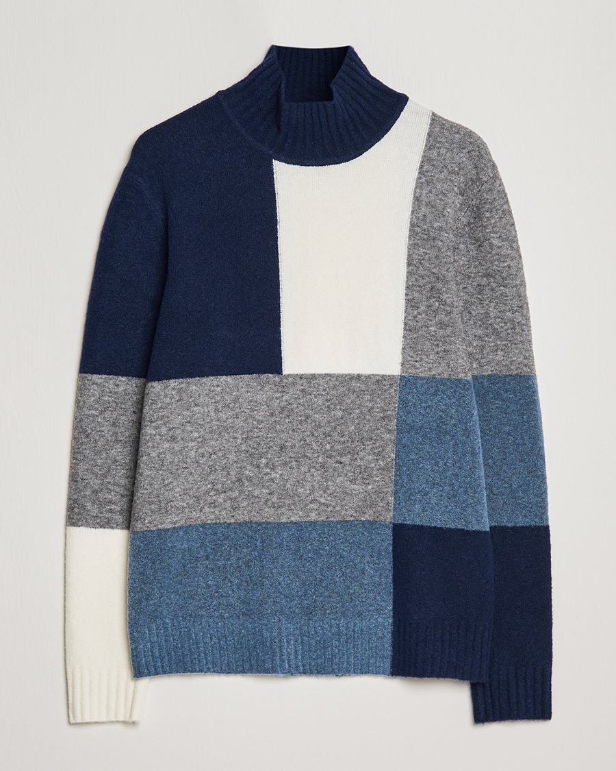 Herren | Pullover | J.Lindeberg | Orian Wool Blend Turtleneck Blue Colorblock