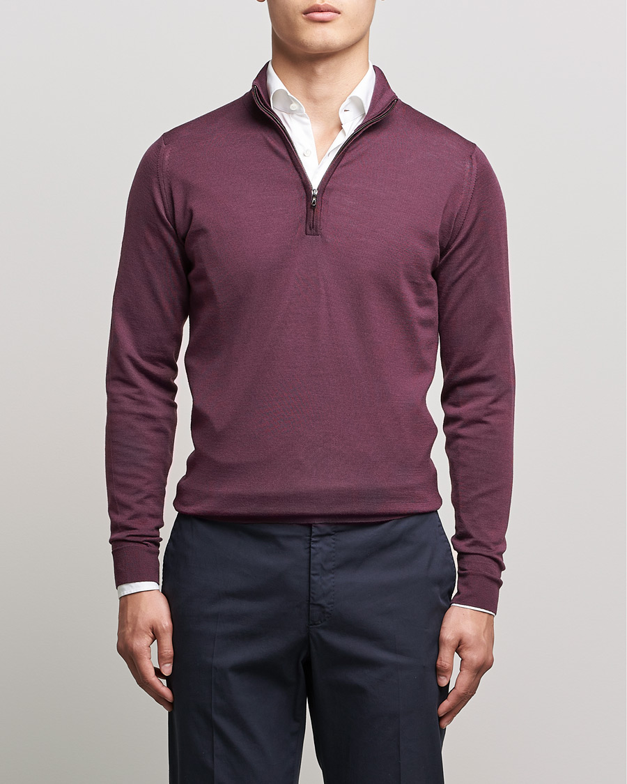 Herren | Pullover | John Smedley | Barrow Extra Fine Merino Half Zip Pigment Purple
