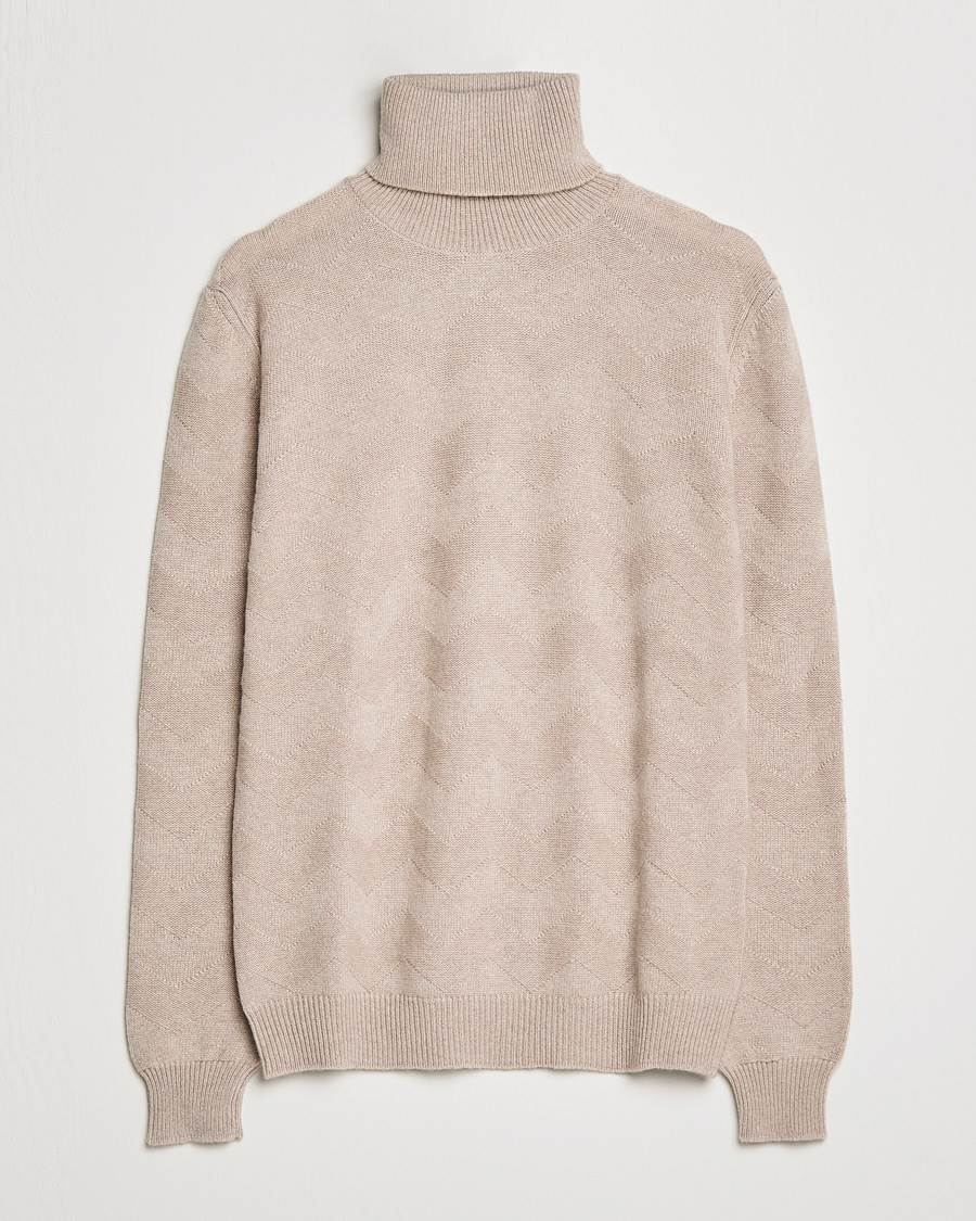 Herren | Pullover | Kiton | Cashmere Zig Zag Turtleneck Beige