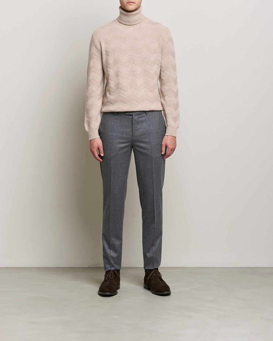 Herren | Pullover | Kiton | Cashmere Zig Zag Turtleneck Beige