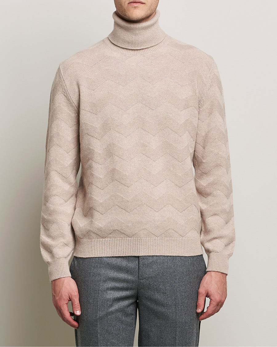 Herren | Pullover | Kiton | Cashmere Zig Zag Turtleneck Beige