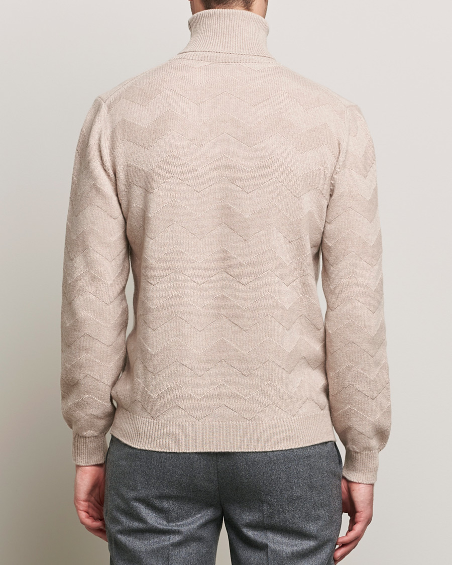 Herren | Pullover | Kiton | Cashmere Zig Zag Turtleneck Beige