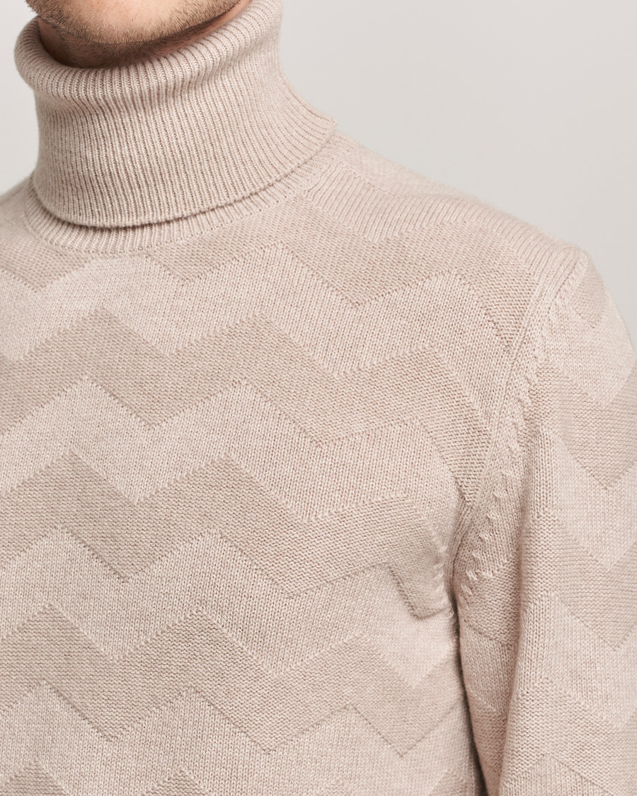 Herren | Pullover | Kiton | Cashmere Zig Zag Turtleneck Beige