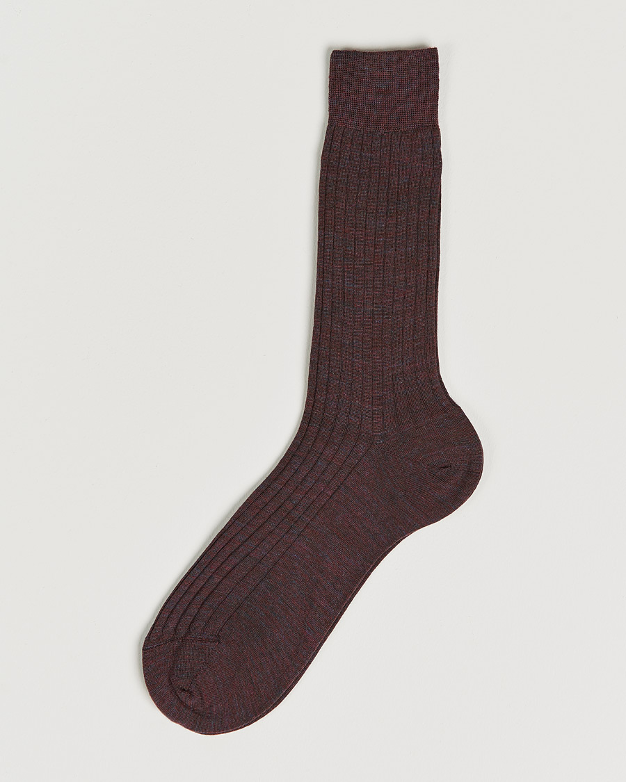 Herren | Unterwäsche | Bresciani | Wool/Nylon Ribbed Short Socks Wine Melange