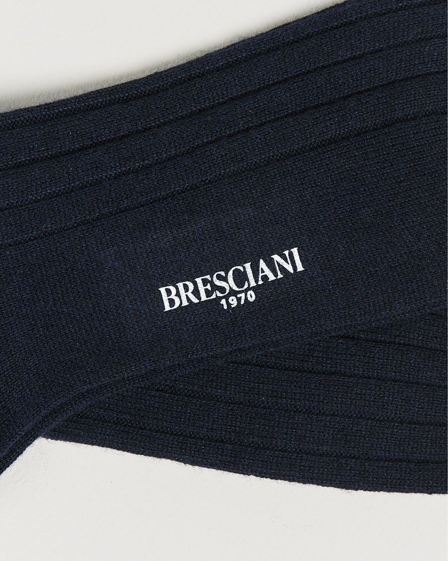 Herren | Unterwäsche | Bresciani | Pure Cashmere Ribbed Socks Navy
