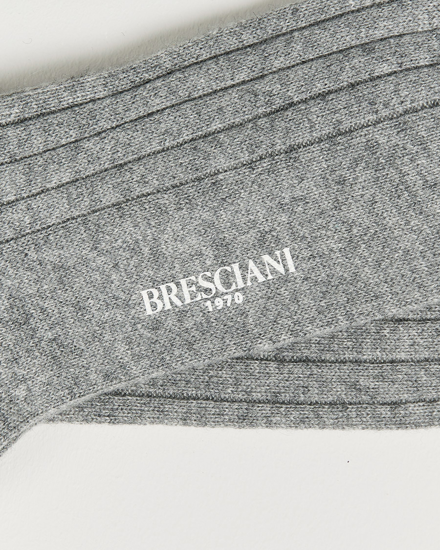 Herren | Unterwäsche | Bresciani | Pure Cashmere Ribbed Socks Light Grey