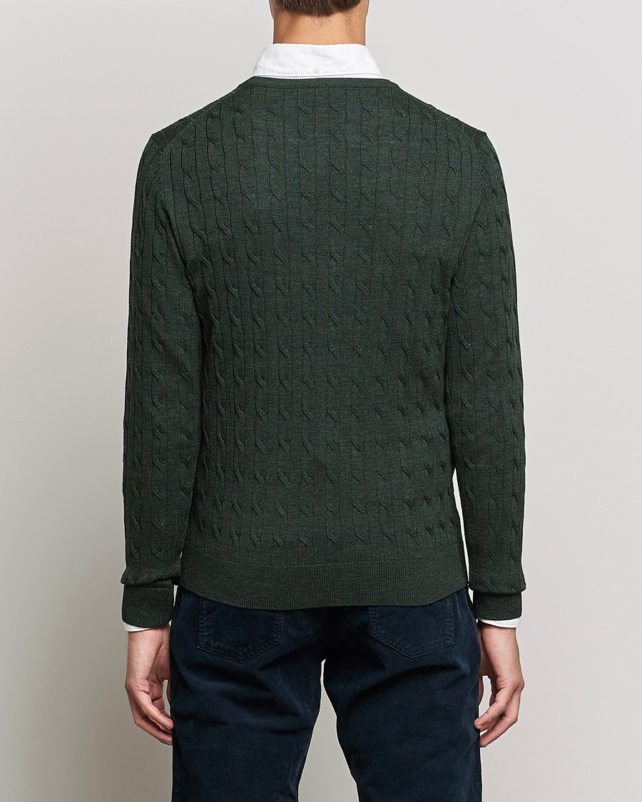 Herren | Pullover | Morris | Merino Cable Crew Neck Olive