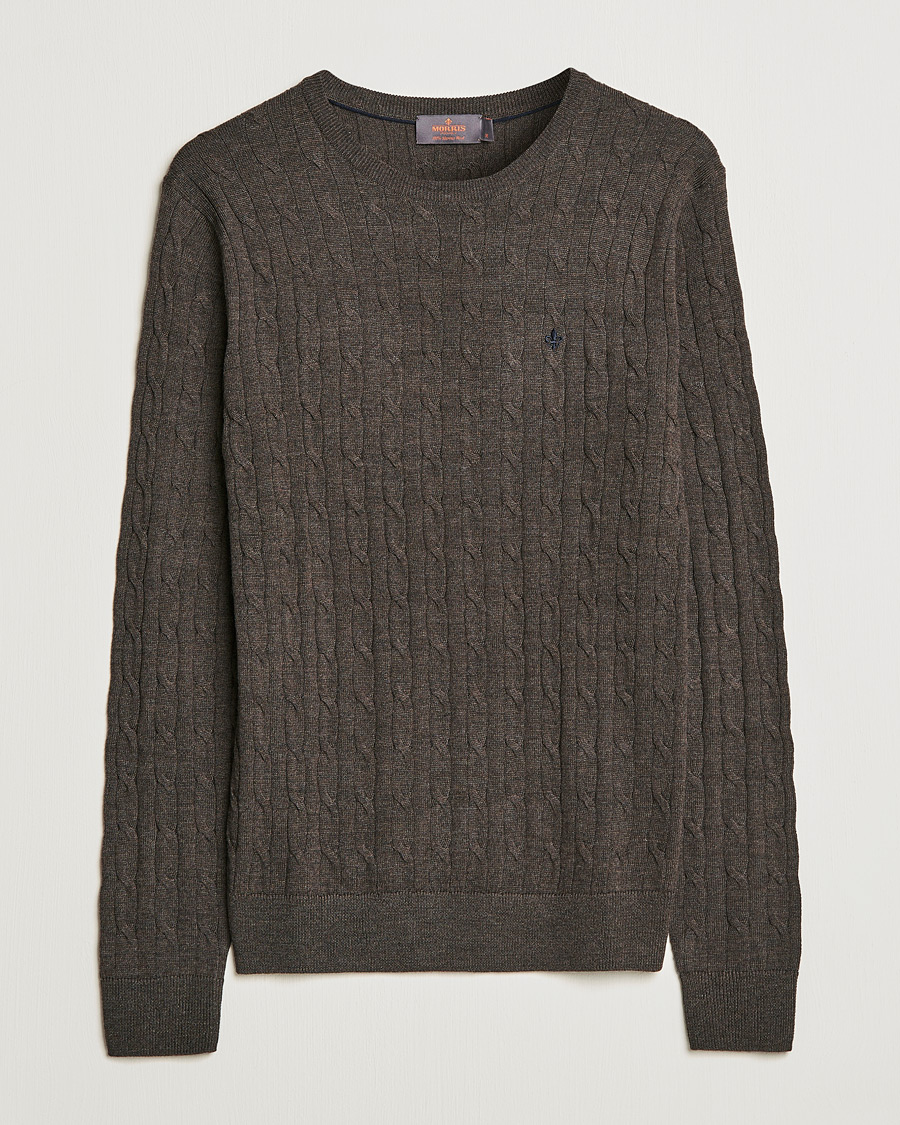 Herren | Pullover | Morris | Merino Cable Crew Neck Dark Brown