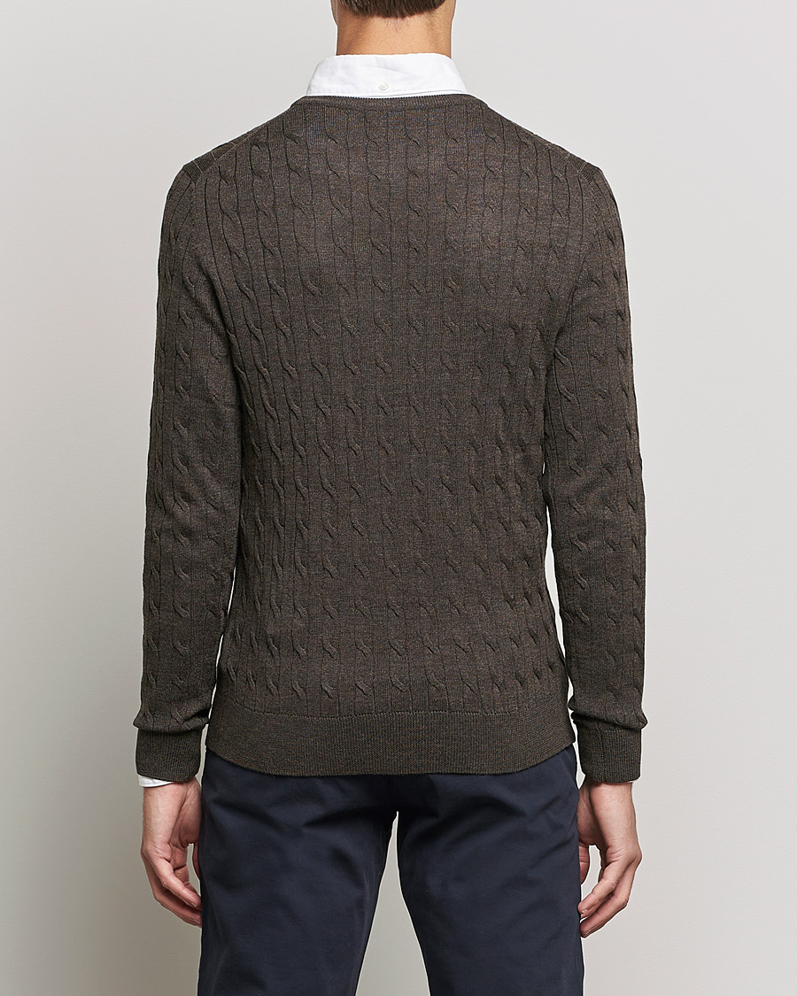 Herren | Pullover | Morris | Merino Cable Crew Neck Dark Brown