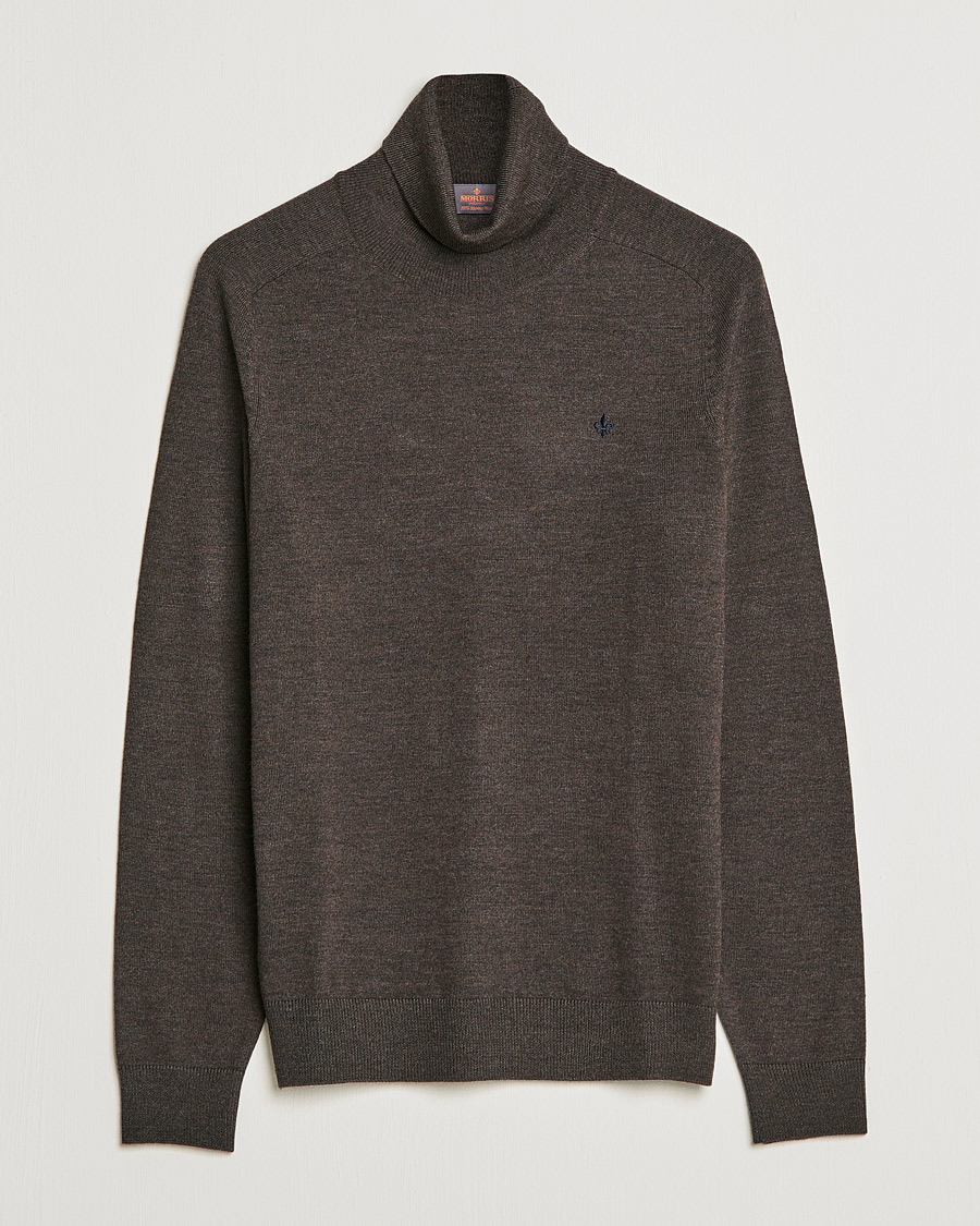 Herren | Pullover | Morris | Merino Rollneck Dark Brown Melange