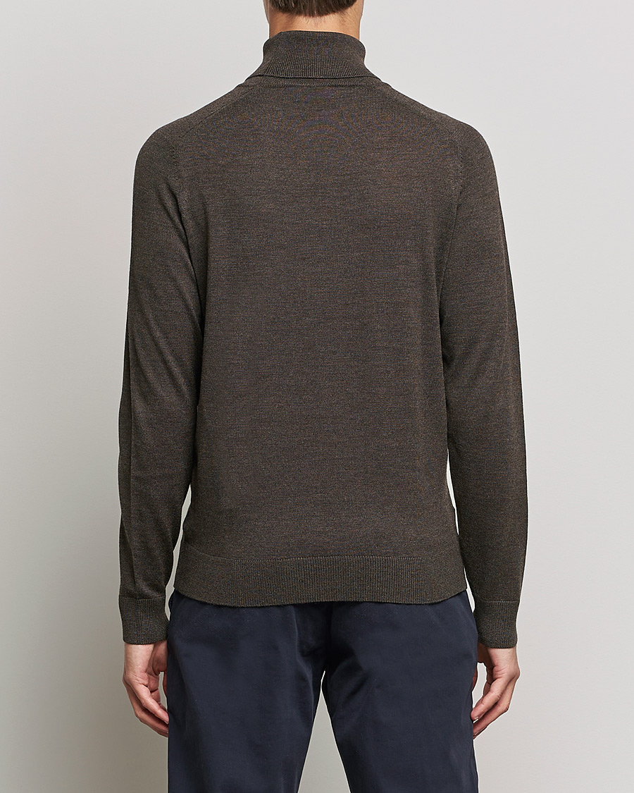 Herren | Pullover | Morris | Merino Rollneck Dark Brown Melange