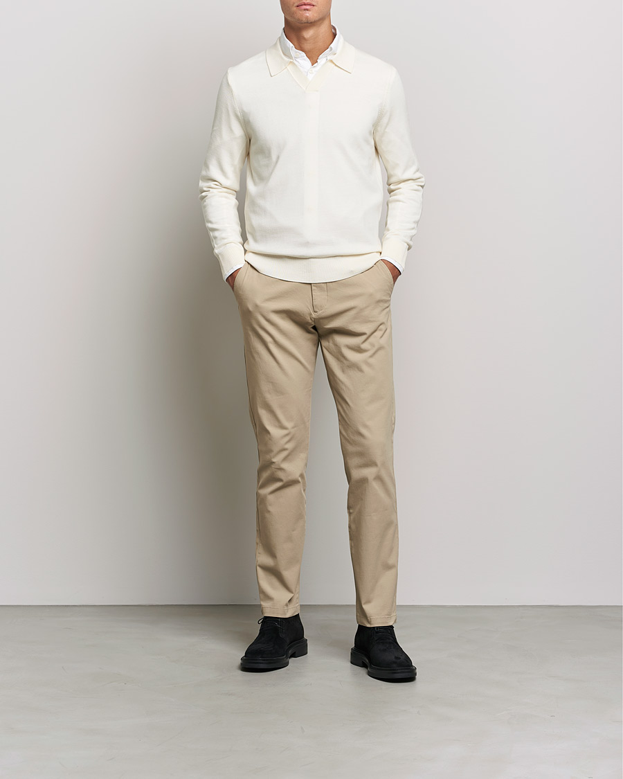 Herren | Pullover | Morris | Delon Merino Knitted Polo Shirt Off White