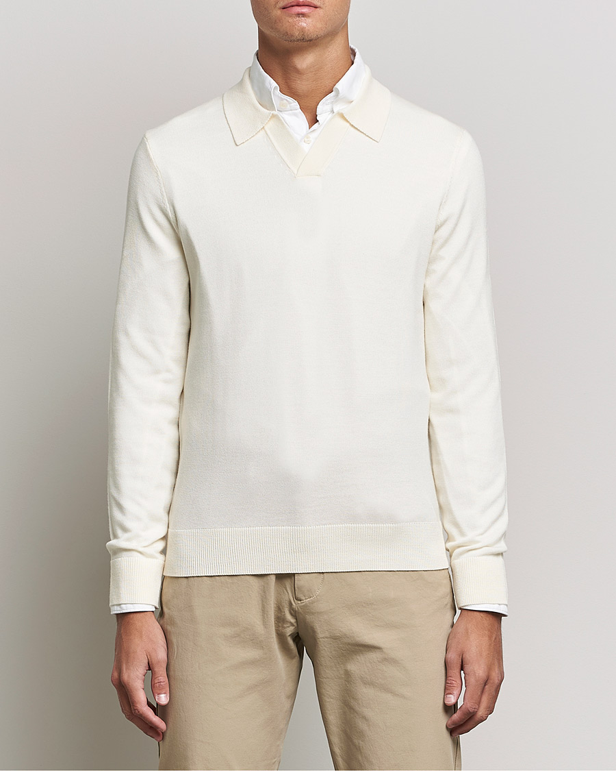 Herren | Pullover | Morris | Delon Merino Knitted Polo Shirt Off White