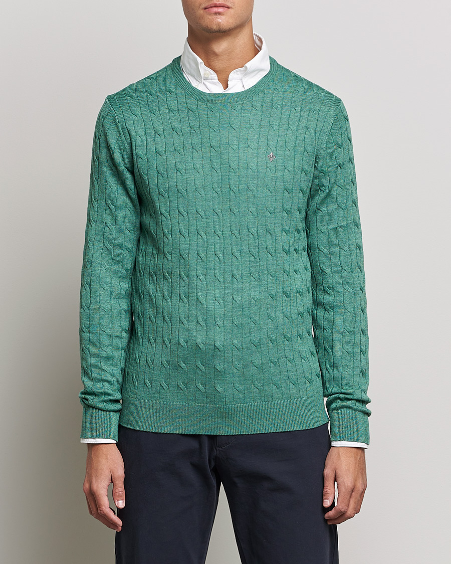 Herren | Pullover | Morris | Merino Cable Crew Neck Pullover Mineral Green