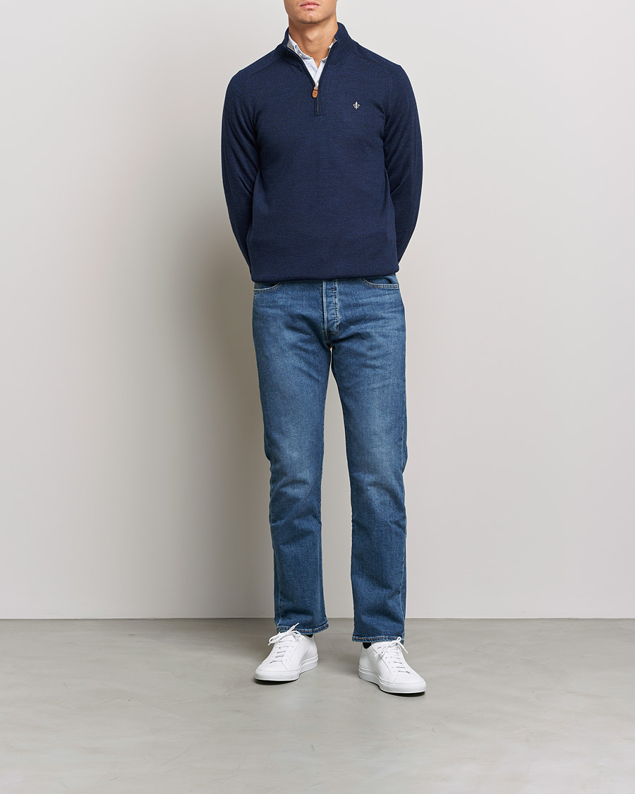 Herren | Pullover | Morris | John Merino Half Zip Blue