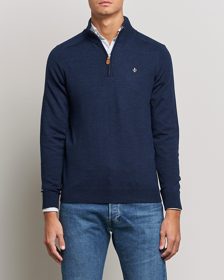 Herren | Pullover | Morris | John Merino Half Zip Blue