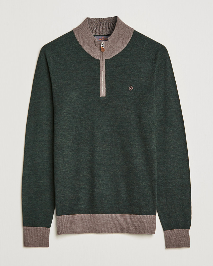 Herren | Pullover | Morris | John Merino Half Zip Green/Brown