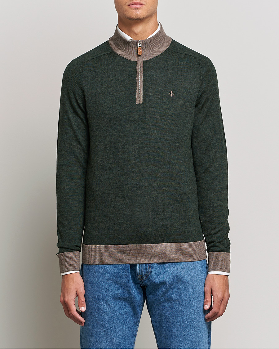 Herren | Pullover | Morris | John Merino Half Zip Green/Brown