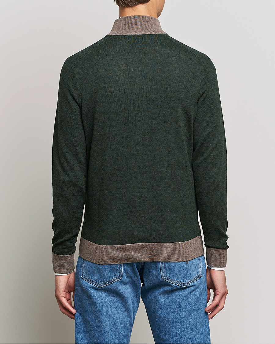 Herren | Pullover | Morris | John Merino Half Zip Green/Brown