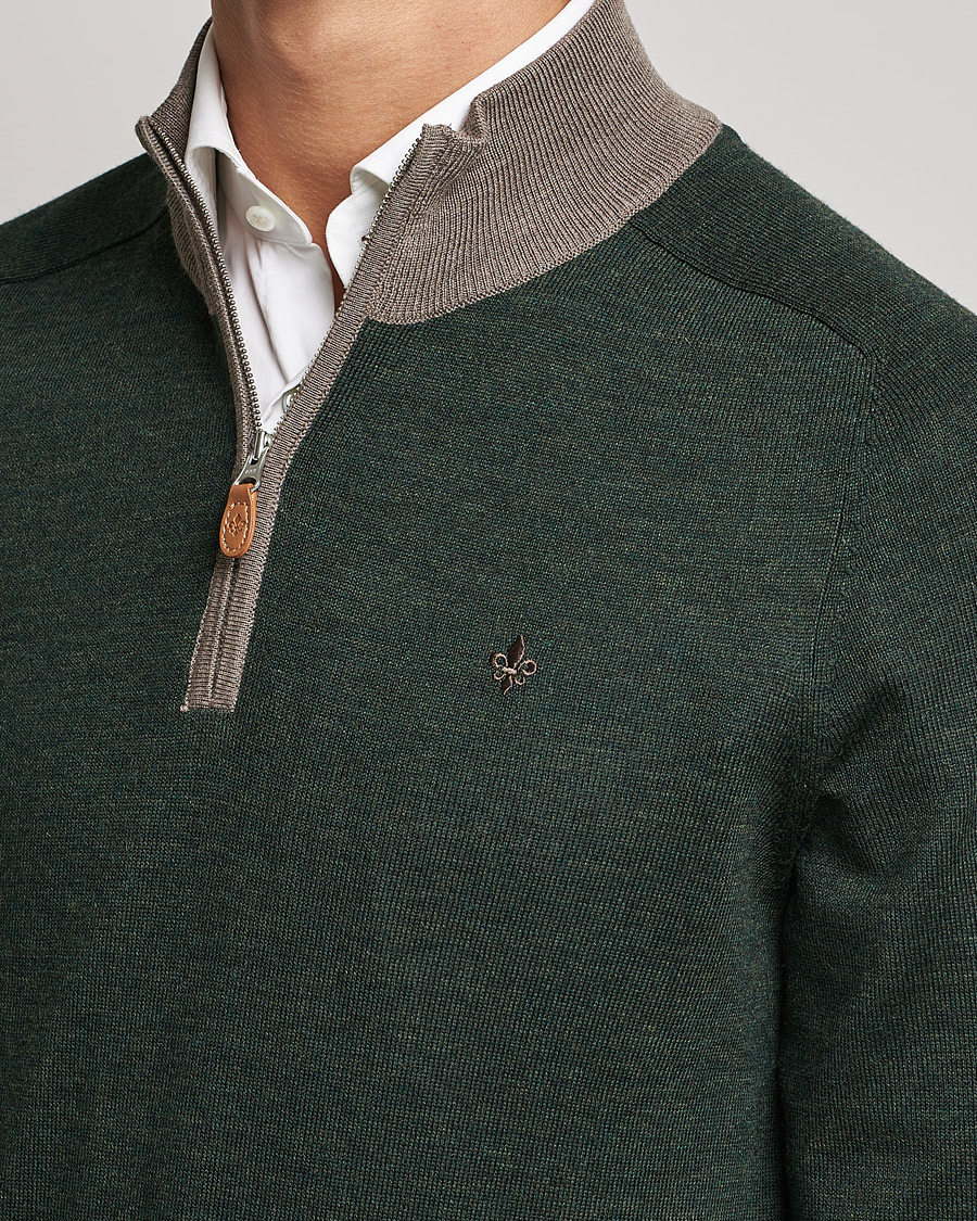 Herren | Pullover | Morris | John Merino Half Zip Green/Brown