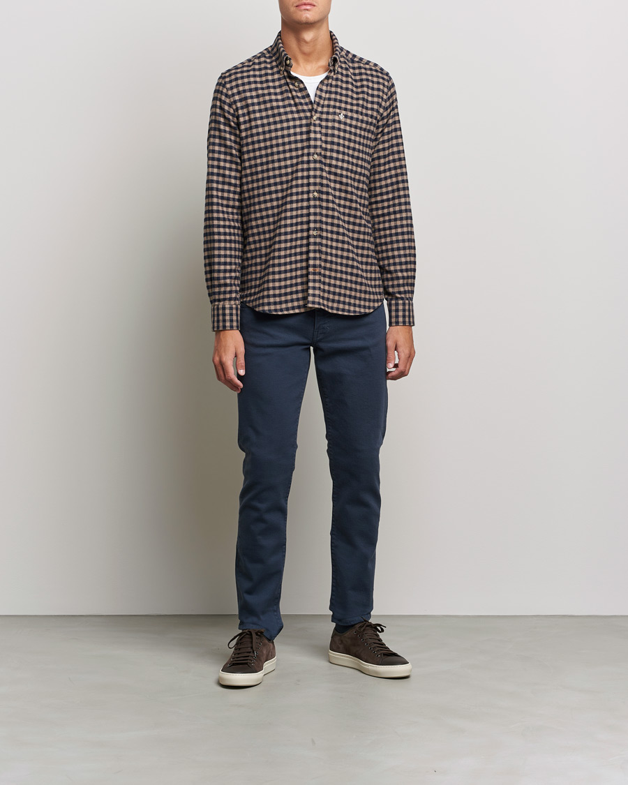 Herren | Hemden | Morris | Brushed Twill Checked Shirt Navy/Brown
