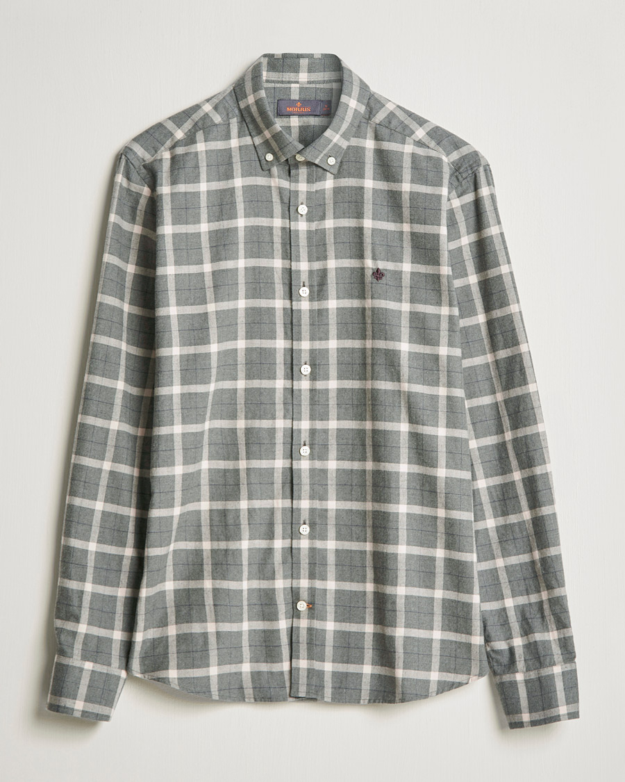 Herren | Hemden | Morris | Brushed Flannel Checked Shirt Light Grey